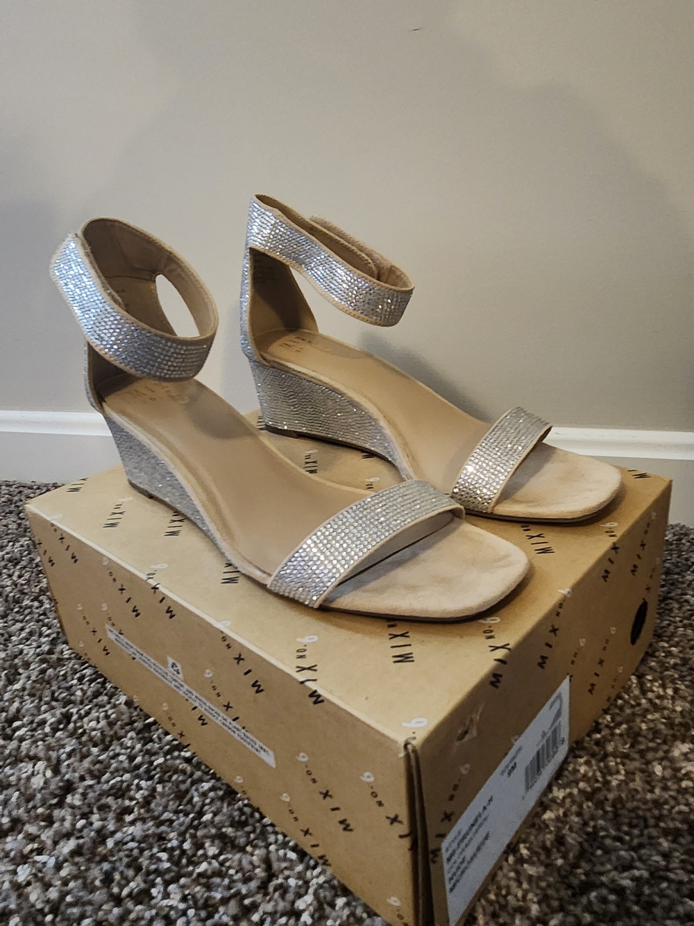 Mix No. 6 Rhinestone Ankle-Strap Wedge Sandals - Silver